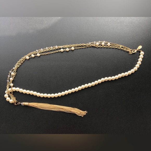 Necklace (gold colour chain and pearl-like beads) - Picture 2 of 3